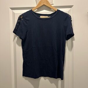 Michael Kors Navy Short Sleeve Top with Lace-Up Detail/ Size S
